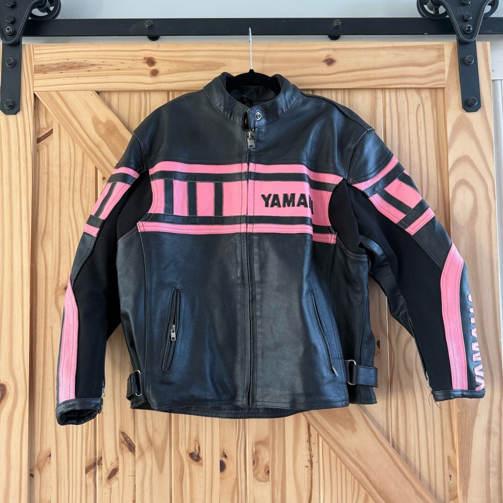 Yahmaha Women's Racing Jacket Pink Padded Genuine Leather